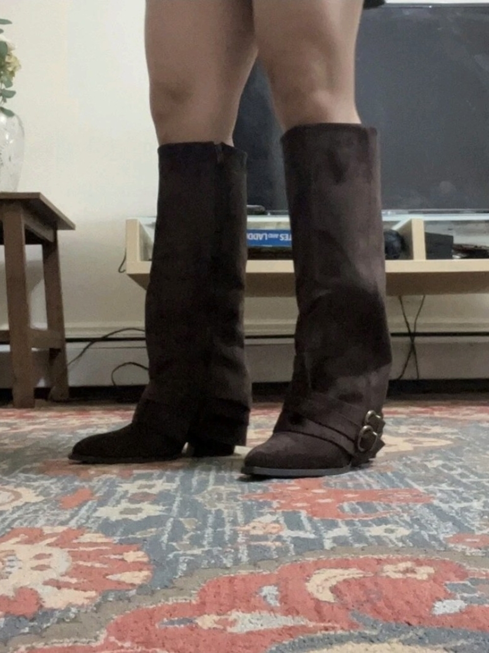Dark Brown Suede Knee-High  Boots
